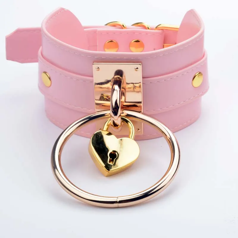 Handmade BDSM Choker for Women Oversized Lockable Heart Padlock Slave