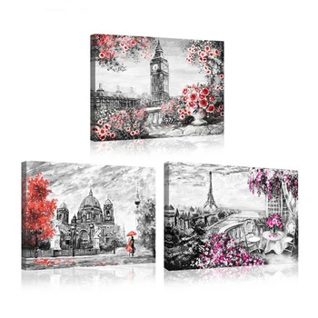 

Triptych paintings by number Full Square Round Drill 5D Diy Diamond Painting Red Umbrella Couple Romantic Street SceneryZP-1419