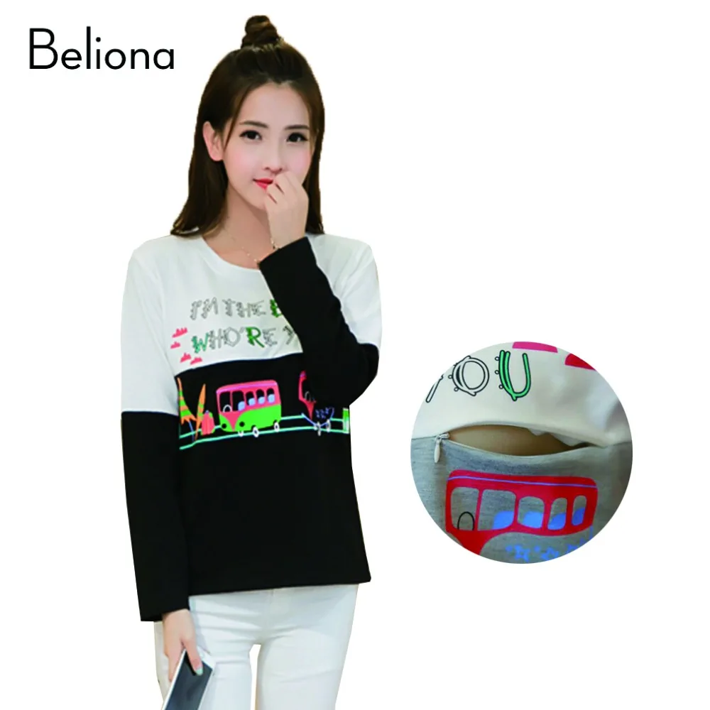 waitFOR Pregnant Women Casual Round Neck Tops Cartoon Pattern Printing Short Sleeves Maternity Blouse Nusring Shirts Ladies Winter Spring Patchwork Tee Shirt Pregnancy Clothes