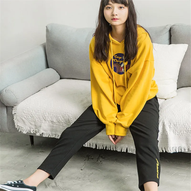 2019 новые желтые толстовки женские с длинными рукавами корейские свободные BF с капюшоном Harajuku стиль пуловер мультфильм студент осень bts SY072