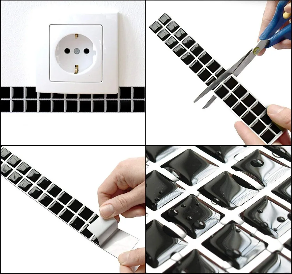 Vivid tiles 6 листов черная самоклеящаяся гладкая поверхность Декор виниловые обои 3D