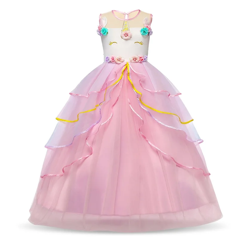 

High-grade Birthday Dress Evening Party Teenager Wedding Dresses 6-10Y Embroidery Girls Dress Applique Unicorn Dress Robe Fille