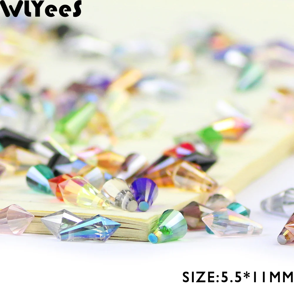 WLYeeS 50pcs Cone Pendant beads Austrian Water droplets crystal 5.5*11mm Spacer glass Loose bead for DIY jewelry Earrings Making