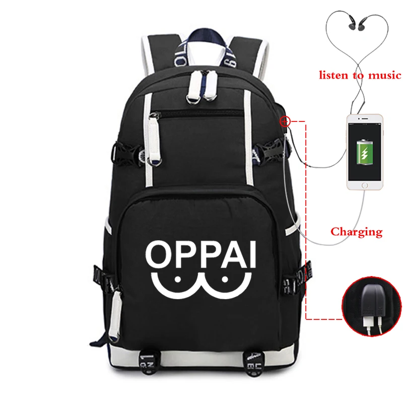 

Night Luminous Backpack USB Charging School Bags One Punch-Man Prints Bookbag Canvas Black Travel Laptop Bagpack Casual Rucksack