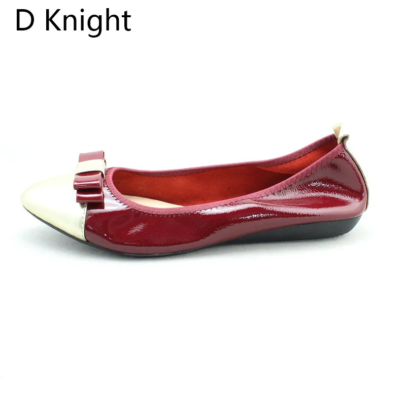 2018 Spring Autumn Shoes Woman Patent Cow Leather Flats Women Slip On Bowtie Women's Loafers Female Moccasins Shoe Large Size 43 (16)