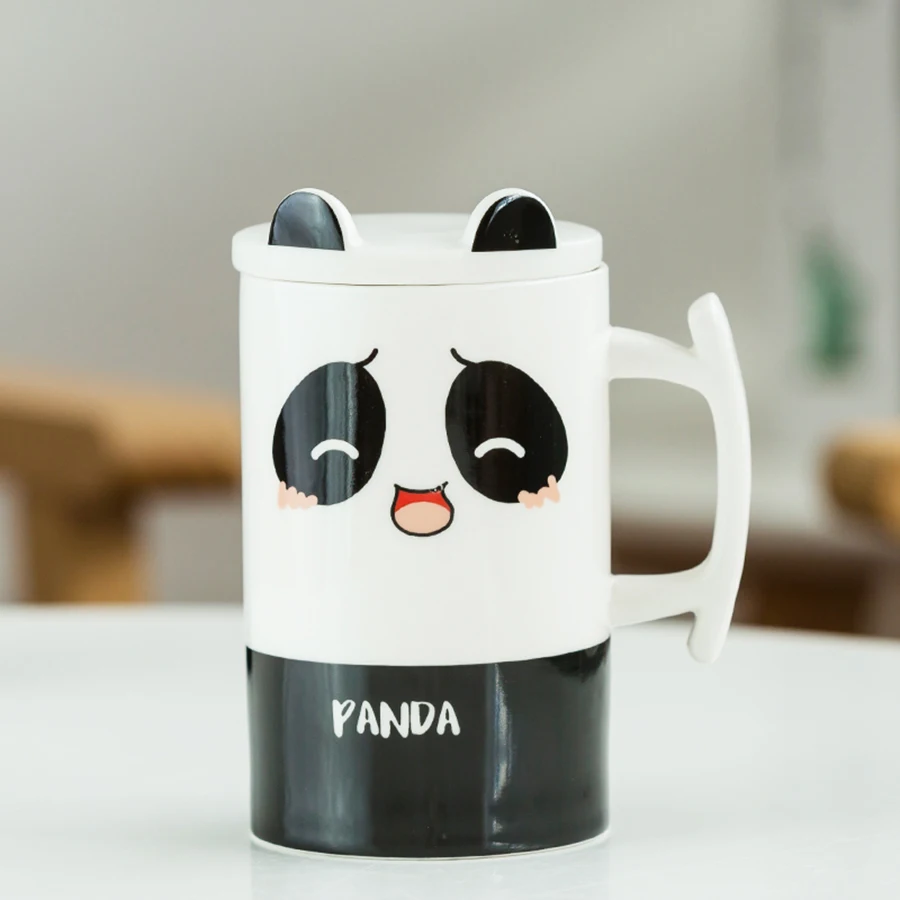 

Tea Coffee Cups And Mug Cup Cartoon Panda Creative Anime Bottle Cute Funny Mugs Ceramic With Lid Kupa Eco Friendly Gift 30MK009