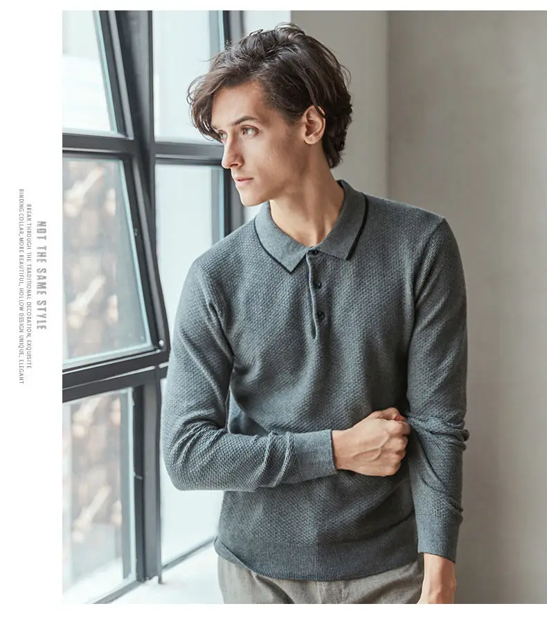 MuLs Brand Classic Tipped Polo Mens Pullovers 2019 Spring New Long Sleeve Cotton Knit Stripe-Collar Polo Sweaters Size 3XL Black 08