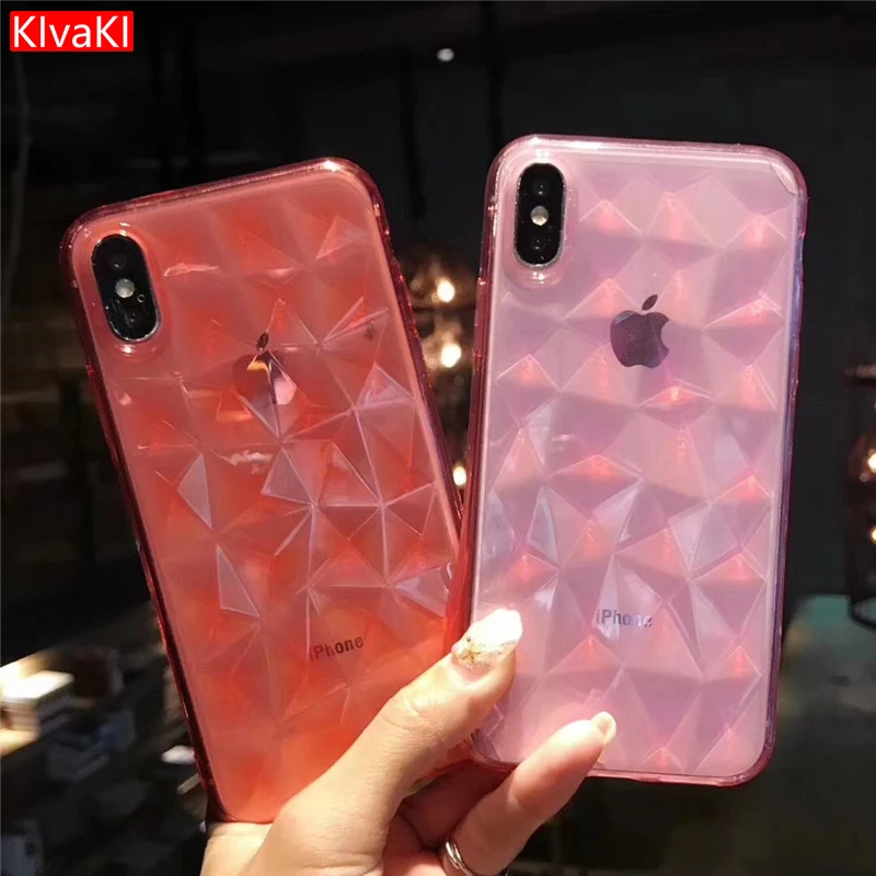 

KIvaKI Luxury 3D Rhombus Phone Cases For iPhone 7 Soft TPU Transparent Case Shookproof Clear Cover For iPhone 7 8 6 6s Plus X