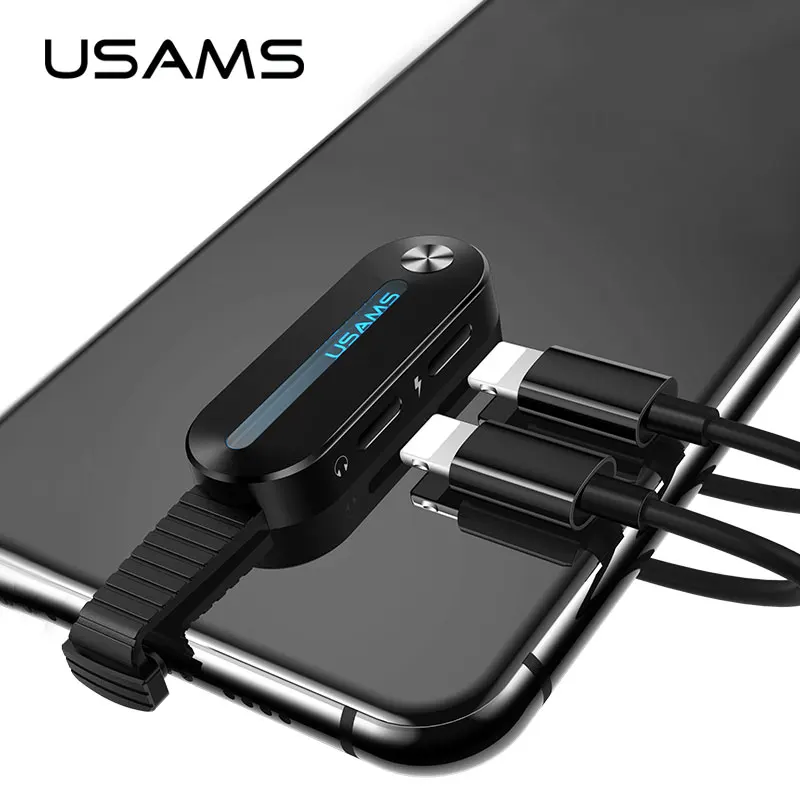 USAMS двойной Lightning аудио адаптер OTG для iphone X XS 8 7 2 в 1 до 3 5 мм Мини зарядное