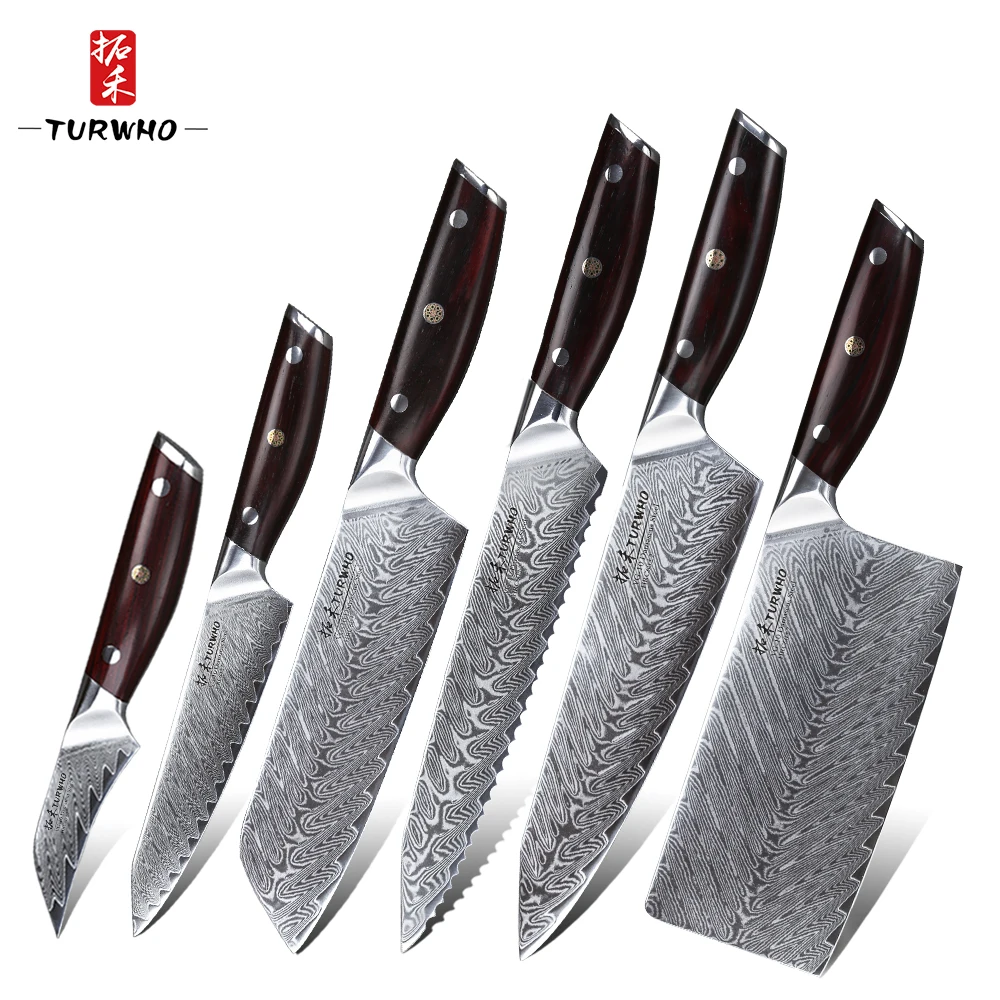 Turwho 6pcs Kitchen Knives Set Japanese Damascus Stainless Steel