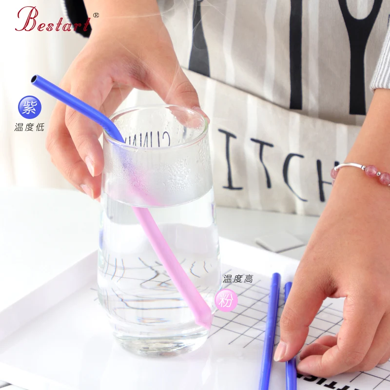 

3pcs/lot Reusable Drinking Straw Color Changed High Quality 304 Stainless Steel Metal Straw with Cleaner Brush For Mugs