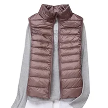 Весна-осень утка пуховой жилет Для женщин ультра легкий молнии Тонкий Повседневное жилеты куртки без рукавов жилет куртки RE0781
