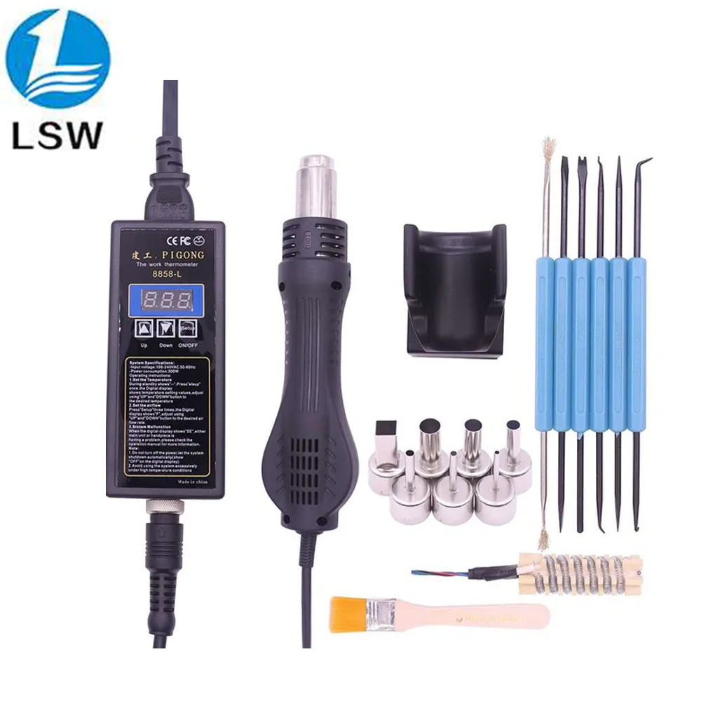 free delivery  8858 NEW 220V Portable BGA Rework Solder Station Hot Air Blower Heat Gun Better Hand-held hot air gun 6pcs nozzle