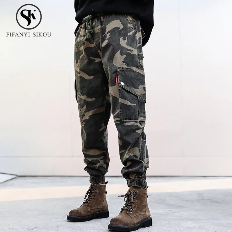 Black camouflage Pantalones Harajuku Bolsillo Camuflaje Moda Color Streetwear Sueltos Para Cargo De Mujer Talla Cordón Grande 6qSOrwx6aW