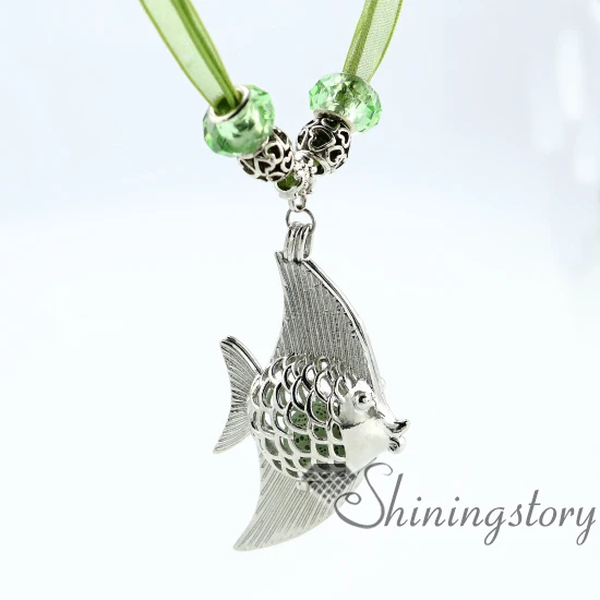 

fish openwork essential oil jewelry perfume lockets wholesale diffuser necklaces aroma jewelry lava volcanic stone organza metal