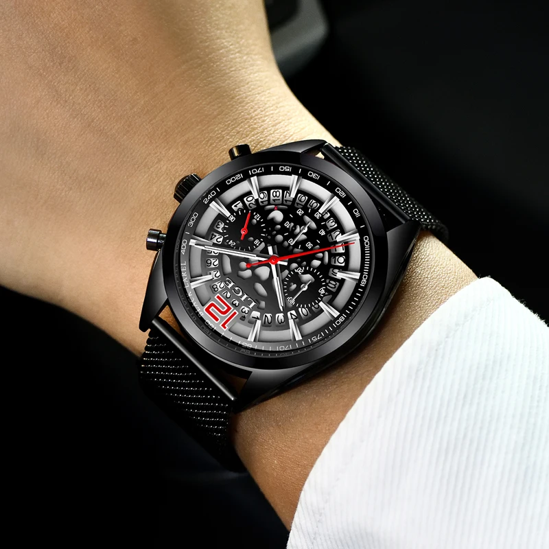 2018 New Famous Brand LIGE Casual Geneva Quartz Watch Men Mesh Stainless Steel  XFXS Men Watches Waterproof Relogio Masculino 