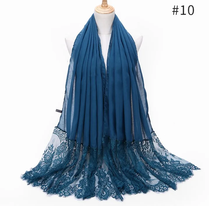 Дизайн высокое качество сплошной пузырь шифон Два кружева женщина шарф шали повязка для головы хиджаб мусульманский платок Обертывания шарф - Цвет: color 10