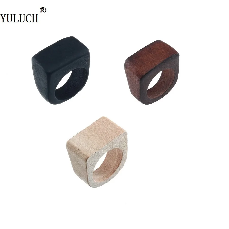 YULUCH 3 Colors Natural Wooden Rings Geometric Personalized Bohemia Style Wood Rings For Woman Girls Party Prom Fashion Jewelry