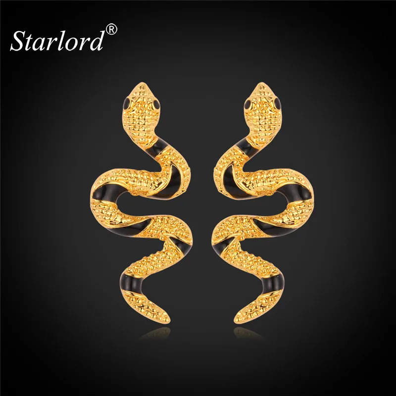 

Starlord Stud Earrings Cute Animal Snake Gold Color Black Elegant Fashion Jewelry Gift For Women Earrings E2270