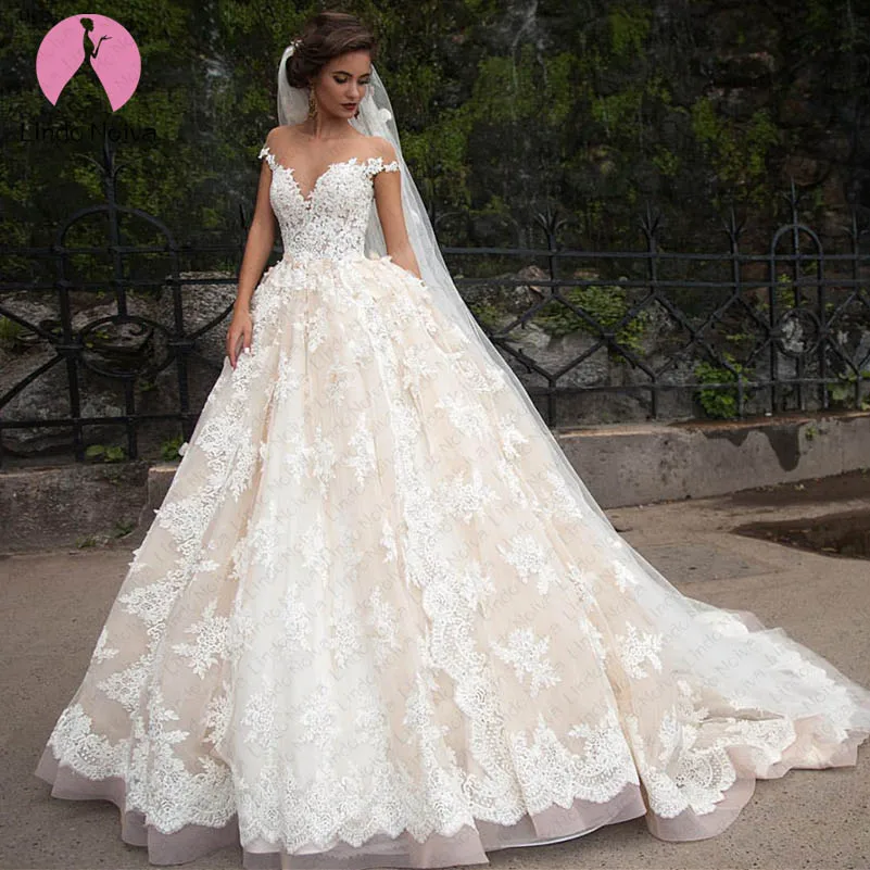 

Vestido De Noiva Sexy A-Line Lace Wedding Dress 2019 Romantic Robe De Mariage Sheer Neck Illusion Elegant Wedding Dresses