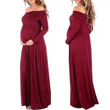 New Women Cowl Neck Off Shoulder Long Sleeve Solid Color Maternity Dress Pregnant Photography Maternity Clothes