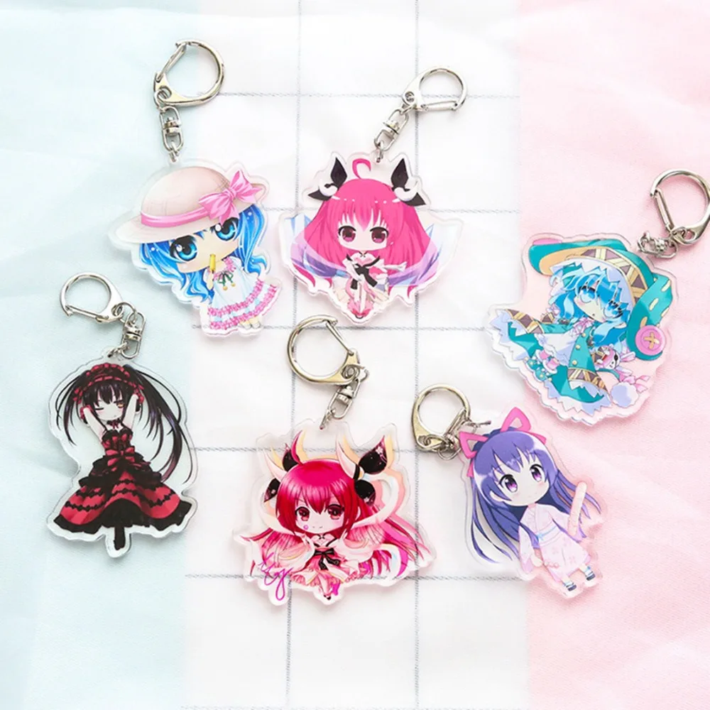 

Anime Date A Live Yoshino Acrylic keychain Yatogami Tohka Tokisaki Kurumi cute fun Llavero bag pendant anneau porte clef breloki