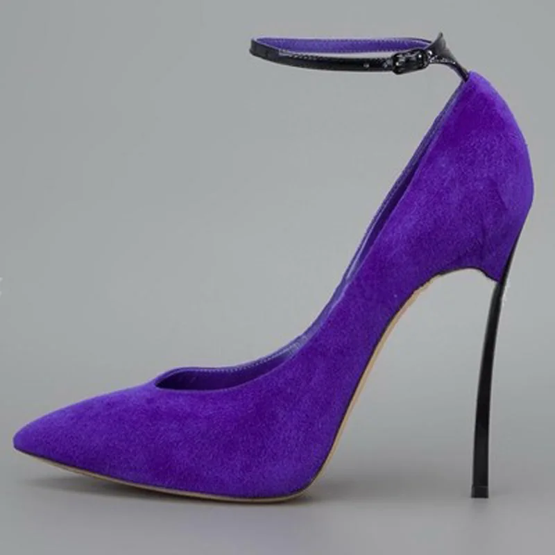 

Sexy Ladies Faux Suede Leather Metallic Stiletto Heels Pumps Party Ankle Strap High Heels Pointed toe Women Shoes