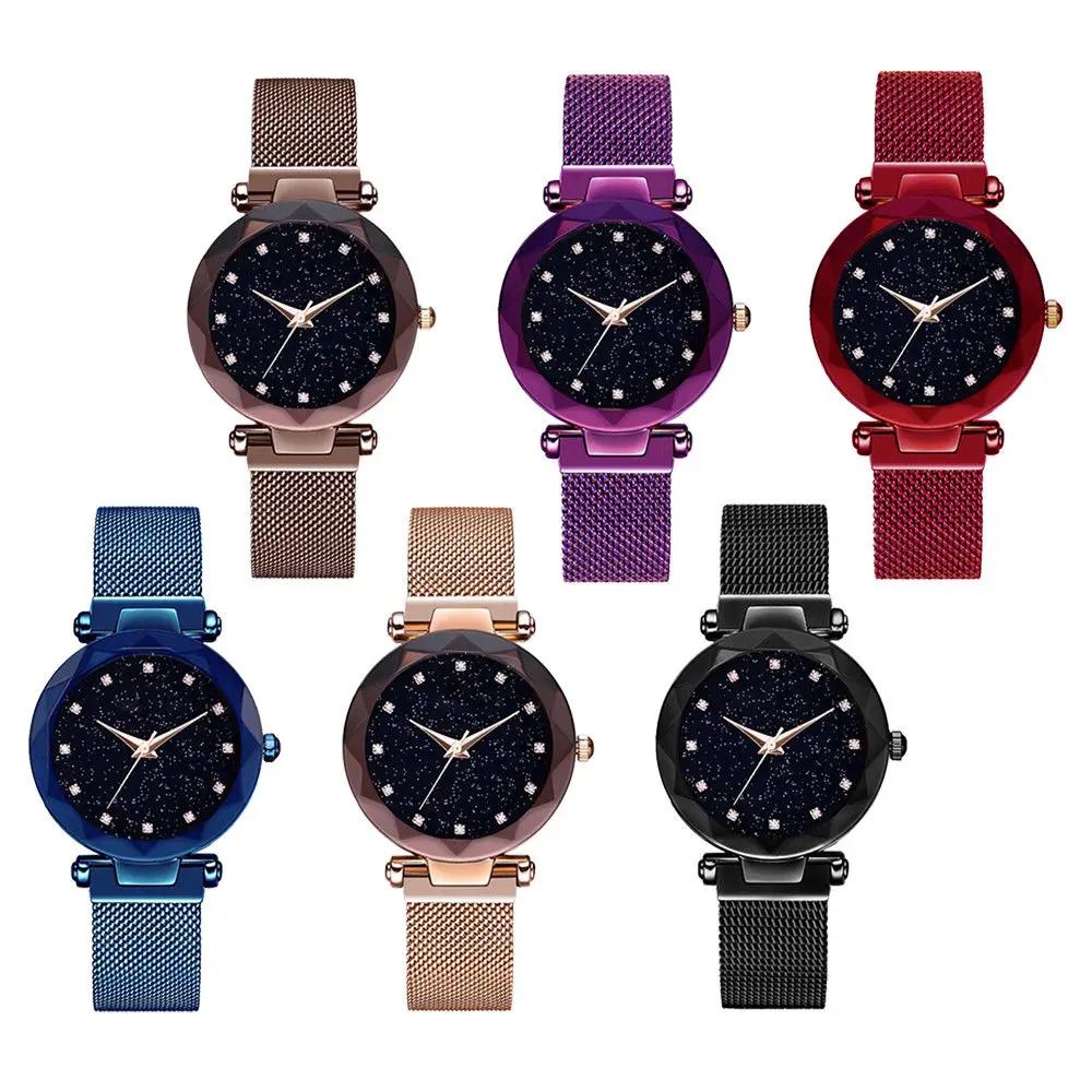

Ladies Quartz Watch Galaxy Dial Star Space Pattern Analog Wrist Watches Metal Strap Magnet Clasp Watch 2018 New