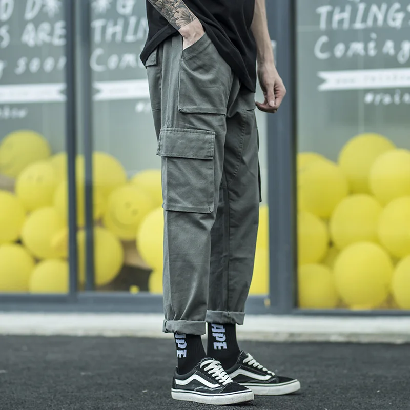 

Fashion Overalls Pants Men tide brand loose multi-pocket ulzzang straight casual pants ins men pants joggers sweatpants