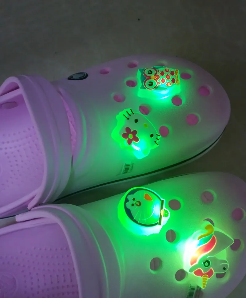 New 4pcs LED Shoe Charms Emoji Ladybug Doraemon Lighted Shoe Buckles Cool Accessories Fit Bracelets Shoes Croc JIBZ Kids Gift