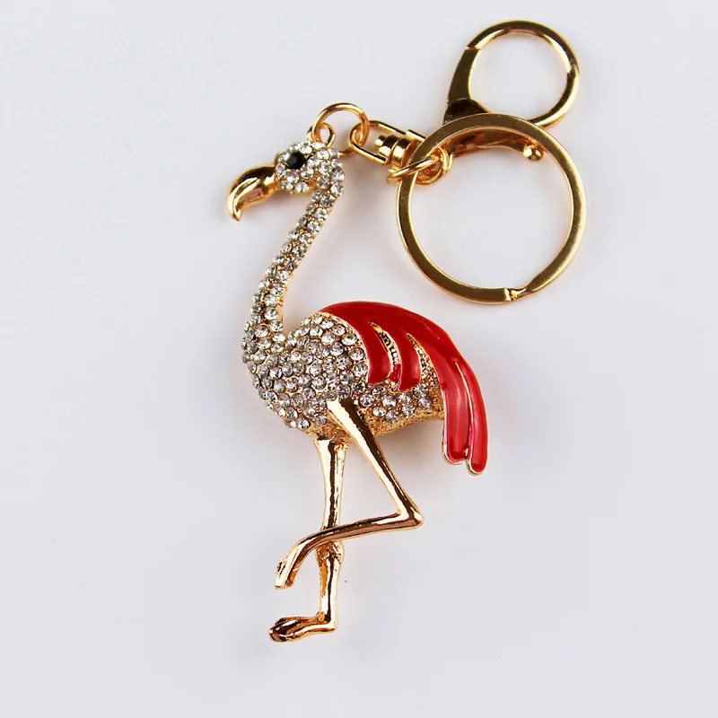 Fashion Jewelry bird Exquisite Crystal Flamingo Key Chains Holder Bag
