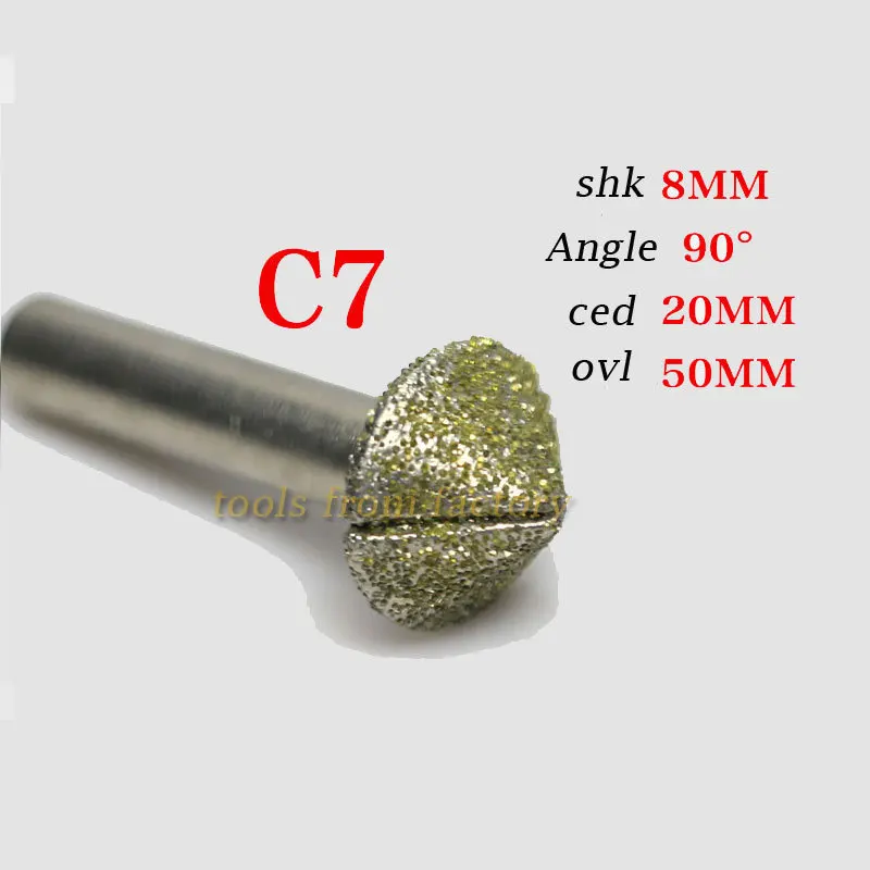 1pc 90deg 8*20mm cnc router Electroplated diamond stone carving tool