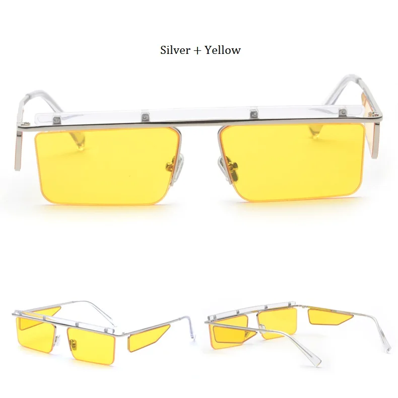 Роскошные новые маленькие квадратные солнцезащитные очки без оправы для женщин и мужчин с металлической оправой Топ бренд дизайнер Модные солнцезащитные очки желтый красный черный - Цвет линз: D426 silver yellow