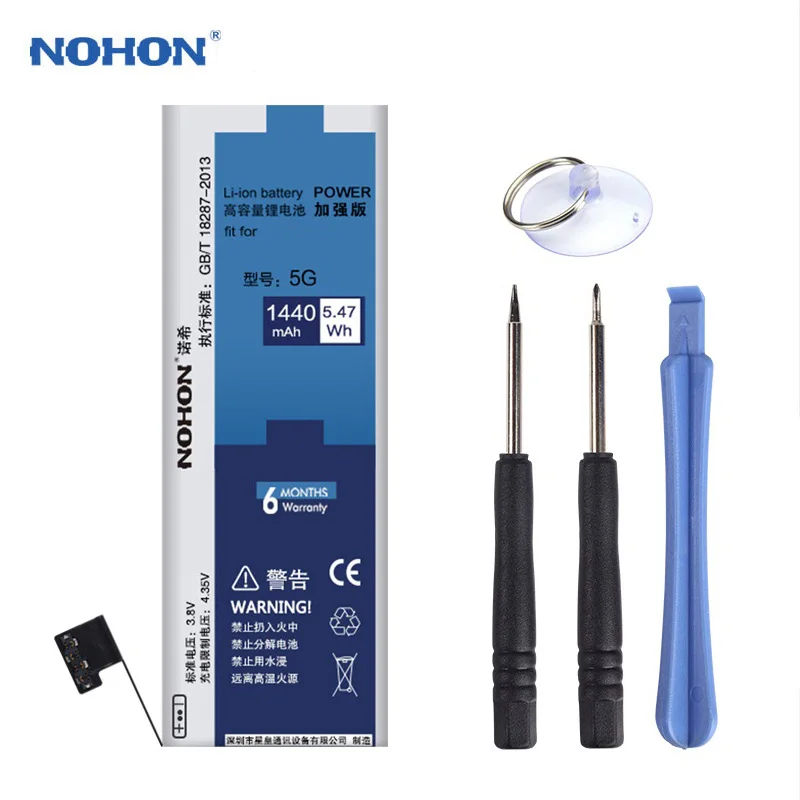 

Original NOHON Battery For Apple iPhone 5 6 7 8 SE Lithium Polymer Phone Replacement Bateria Real Capacity Batteries Free Tools