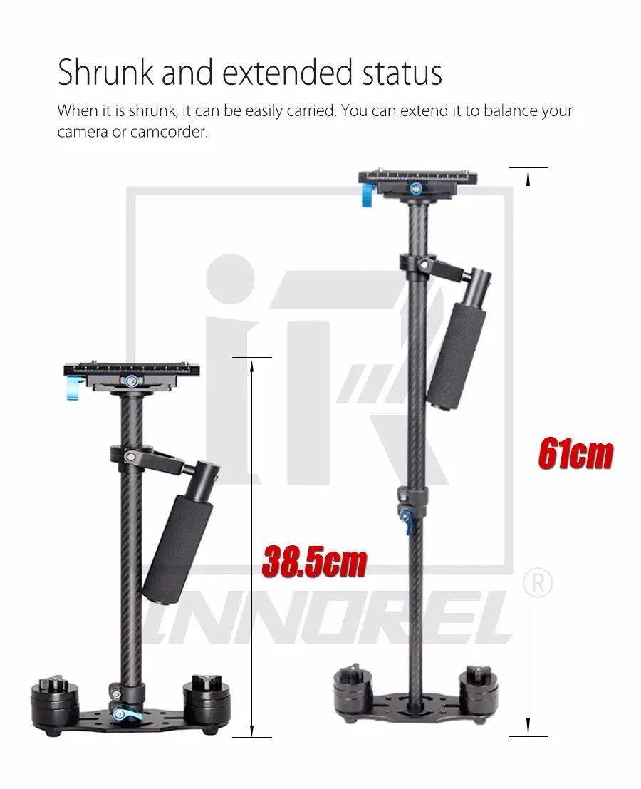 YELANGU S60T Ручной Стабилизатор из углеродного волокна Steadicam высота 38,5-61 см Вес 2,1 кг технология ЧПУ+ Анодное окисление