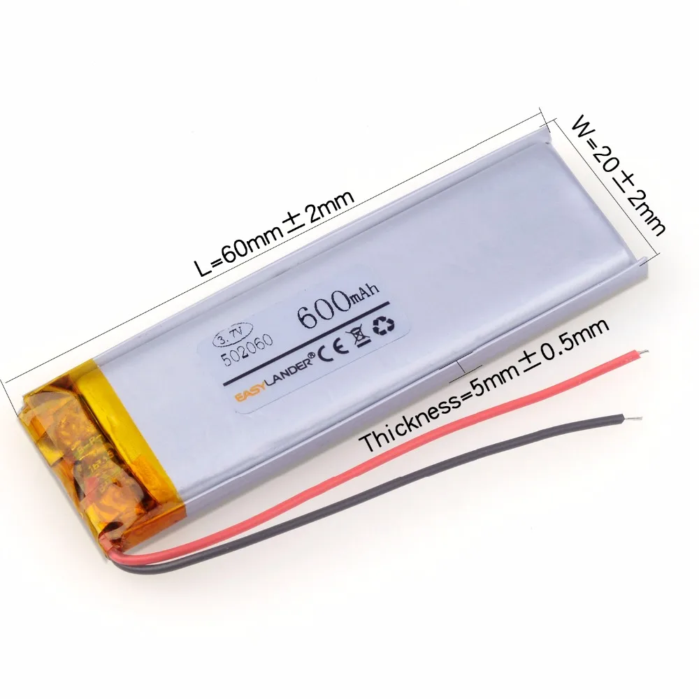 502060 3 7 В 600 мАч литий полимерный аккумулятор для GPS mp3 mp4 bluetooth слуховой аппарат