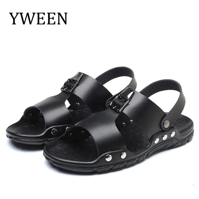 

YWEEN Men's Sandals Anti-Slip Men Beach Shoes Open-toe Man Leather Slippers Big Size 38-47