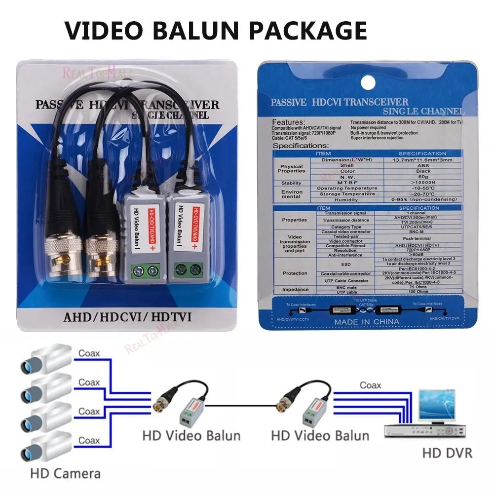 20 шт. пассивный витой видео балун трансивер мужской BNC к CAT5 RJ45 UTP для CCTV AHD DVR камера безопасности системы