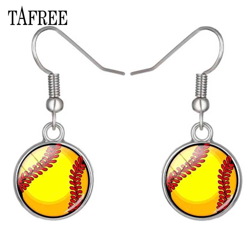 TAFREE Simple Drop Earrings Love Sport Baseball Art Photo Handmade Glass Cabochon Charms Jewelry SP759 | Украшения и аксессуары