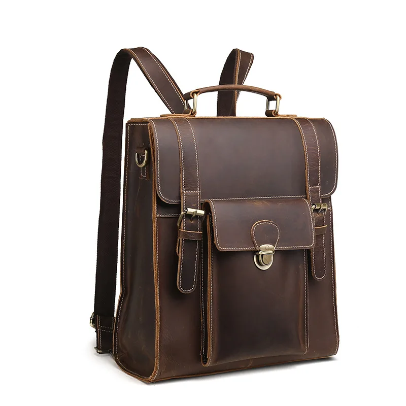 

Designer Women Genuine Leather Backpack Crazy Horse Vintage Daypack Multi Pocket Casual Rucksack Vintage Handmade Tote Bolsa