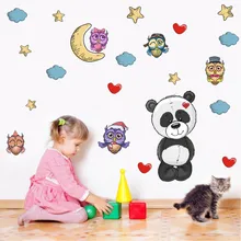 3D Cartoon Animals Panda Baby Owl Wall Stickers Panda Nursery Room Decor Art Wall Decal Poster For Kids Rooms Home Decor