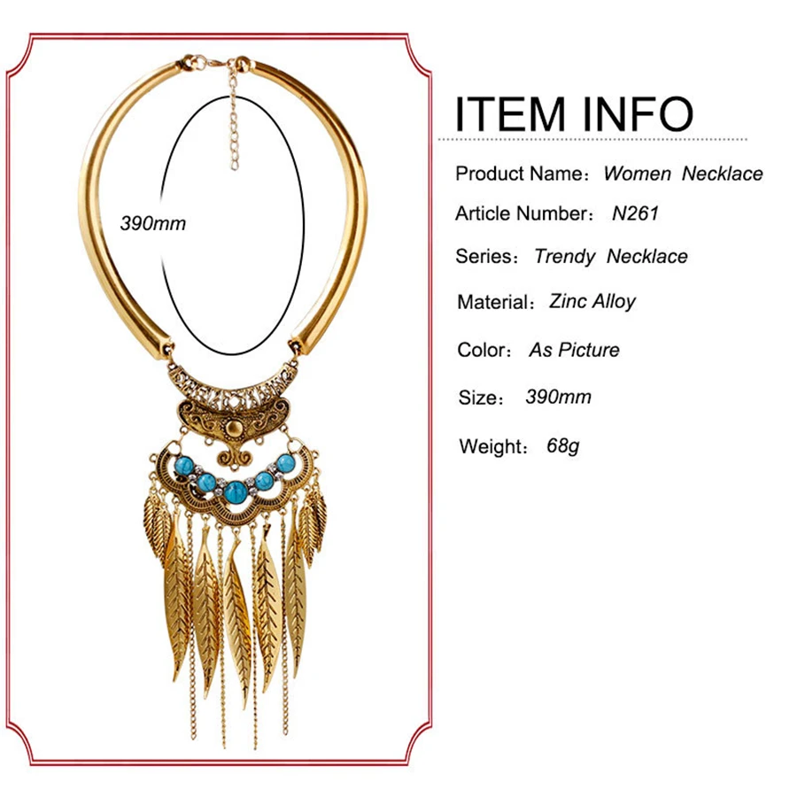 Europe and America exaggerated smooth leaves tassel metal collar African national fashion wild clavicle chain necklace (6)
