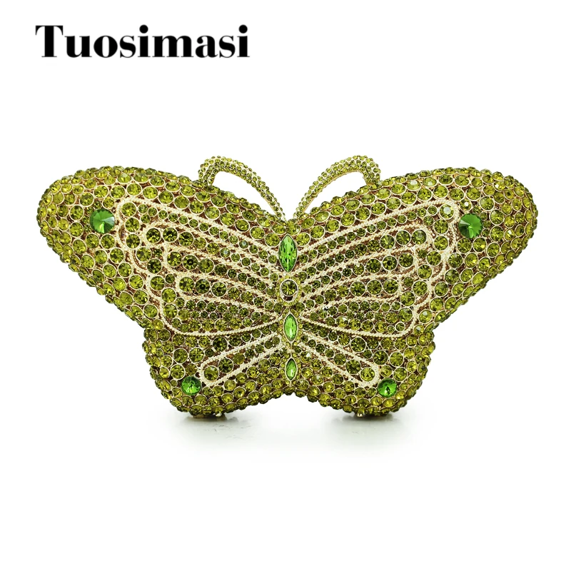 

New Butterfly Shape Evening Bag Emerald Green Stone Crystal Luxury Clutch Bag Diamond Ladies Handbags Party Purse Wedding Bag