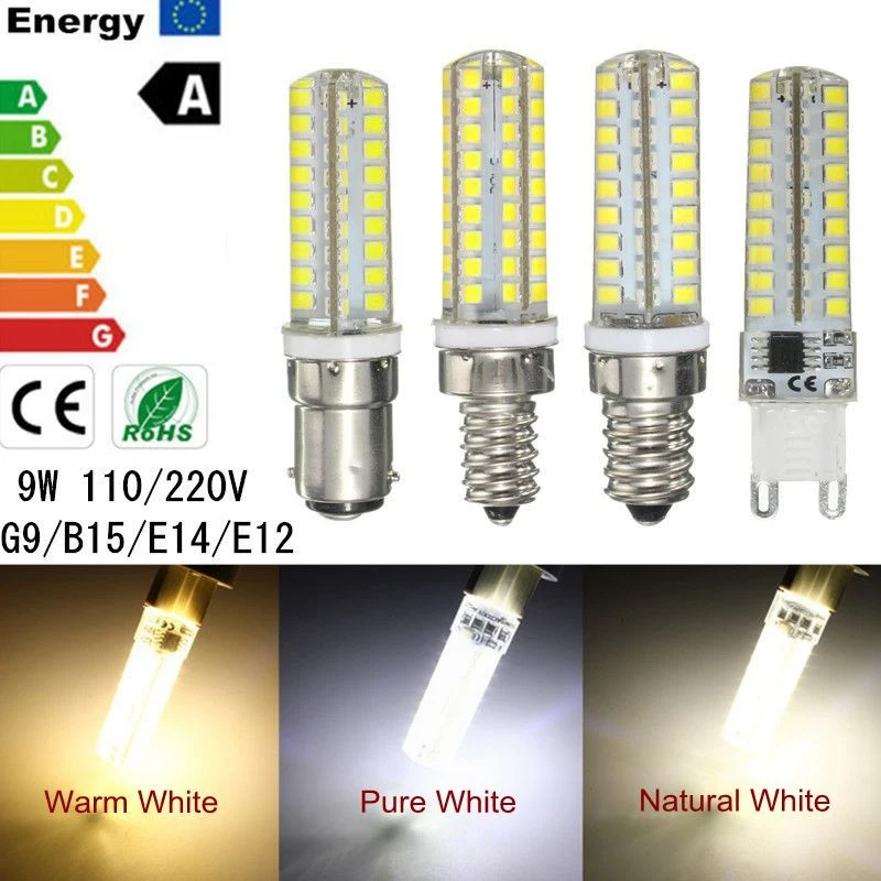 2835 SMD 72 Светодиодный лампа E14/E12/G9/B15 9 W затемнения светодиодный кукурузы лампочка 220 V Заменить Галогенные теплый натуральный чистый белый