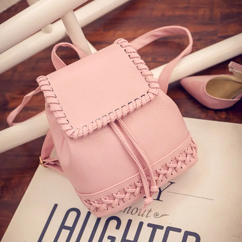Las chicas lindas cordón Mochila Mini mujeres tejido de la bolsa de cuero de la PU de mochilas bolsas Mochila femenina XA559B