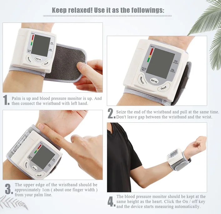 Monitor de Pressão Medidor de Pulso Digital Automático Pulso Manguito Arterial Braço Medidor Sphygmomanômetro Batimento Cardíaco Display Lcd 18 Pressão arterial