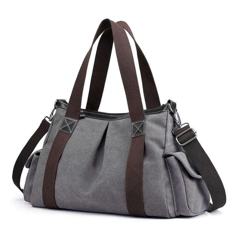 

SUNNY SHOP Women Canvas Handbag Vintage Shoulder Bag Large Ladies Crossbody Bags Foldable Tote Bag Leisure CC