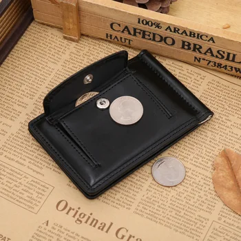 

Quality Classic Fashion Men Money Clips Black Coffee Bright Leather 2 Fold Open Clamp For Money With Coin Pocket #04