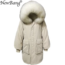 Бренд NewBang, зимний пуховик для женщин, белое пуховое пальто, большой натуральный меховой воротник, большой размер, женская верхняя одежда, толстая теплая одежда