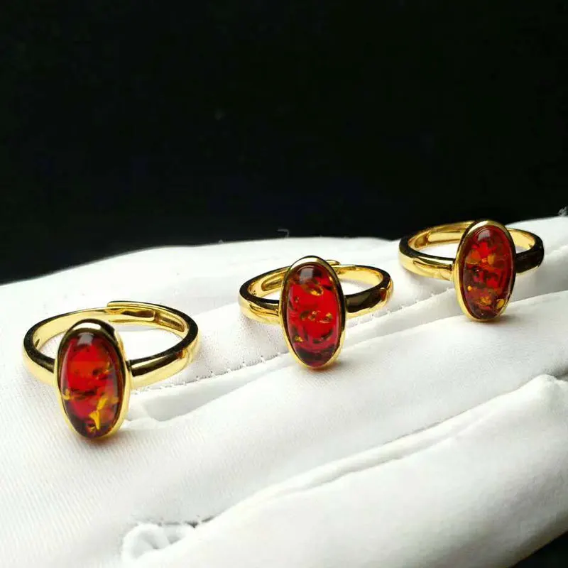 

RADHORSE 925 Silver Rings for Women Fine Jewelry Oval Amber concise Modeling Sterling Silver Ring Adjustable Gold color